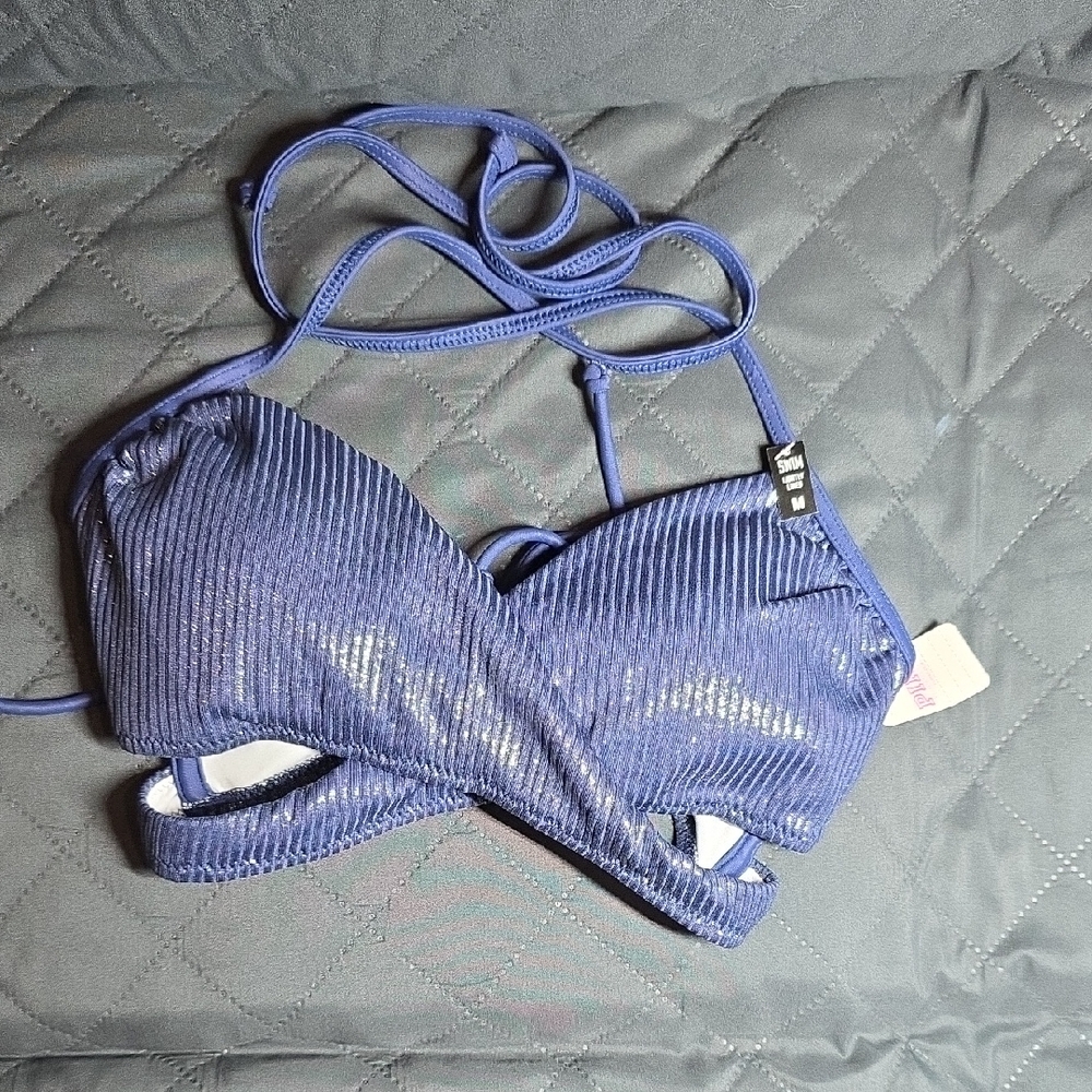 PINK Victoria's Secret Shimmering Blue Bikini Top